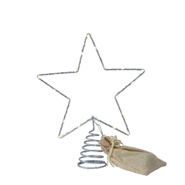 Silver Star Christmas Tree Topper with 20 Warm White LED's
