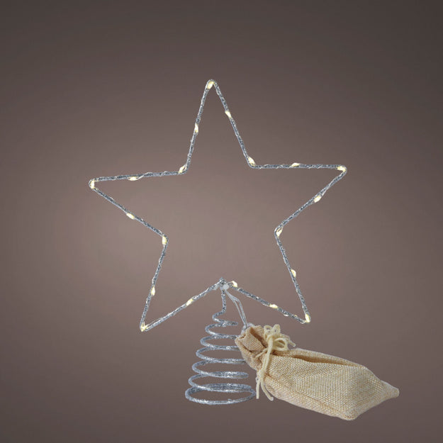Silver Star Christmas Tree Topper with 20 Warm White LED's
