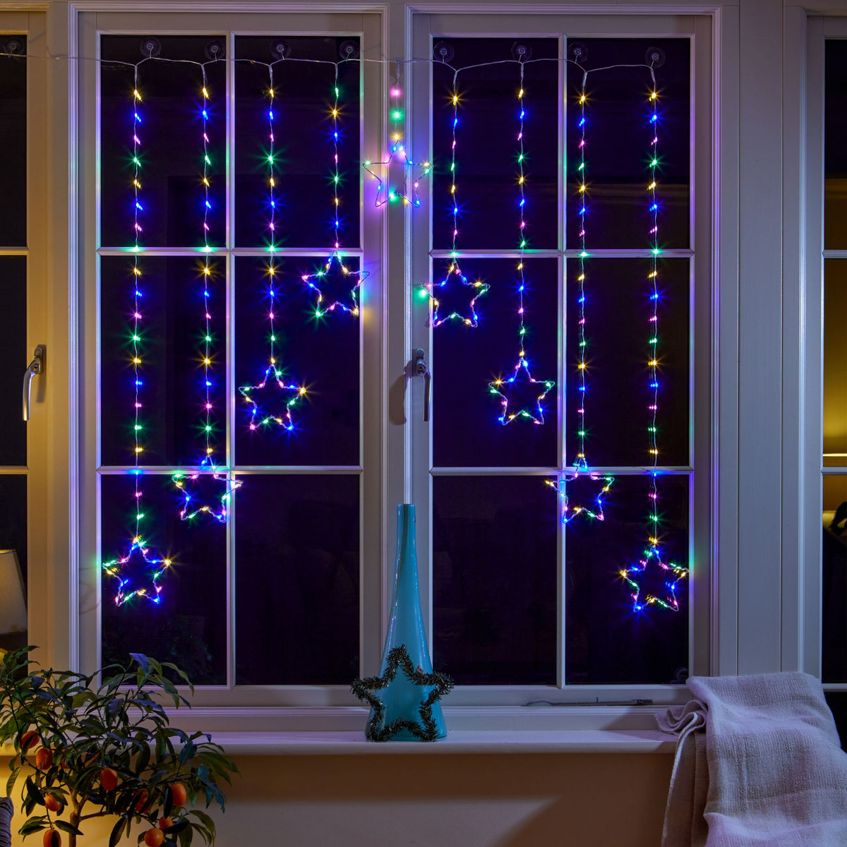 1.2m x 1.2m Multi Coloured Star Hanging Curtain Light with 339 LED's