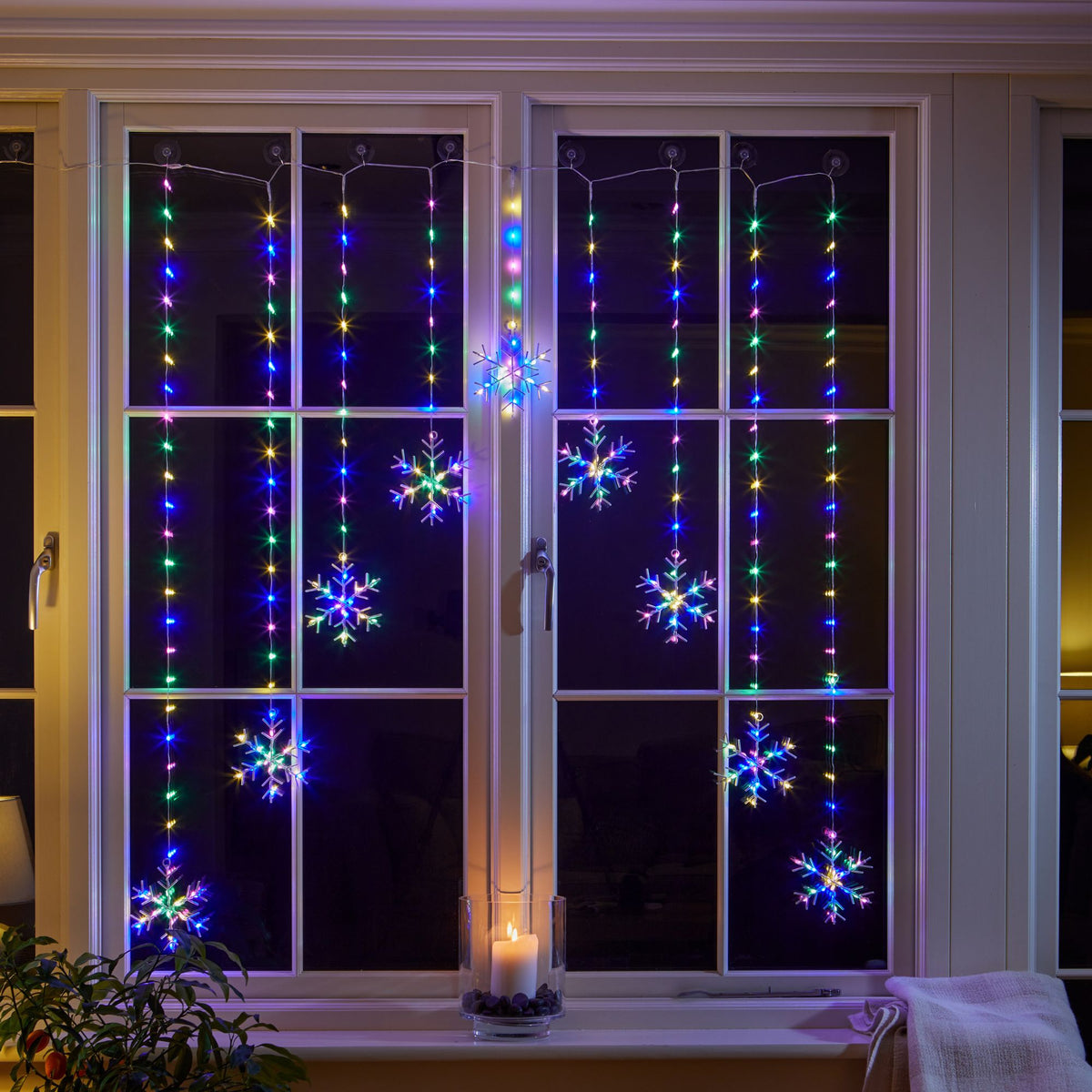 1.2m x 1.2m Multi Coloured Snowflake Curtain Light with 339 LED's