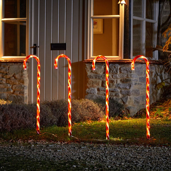Set of 4 Extra Large Candy Cane Battery Powered Christmas Pathfinder Stake Lights