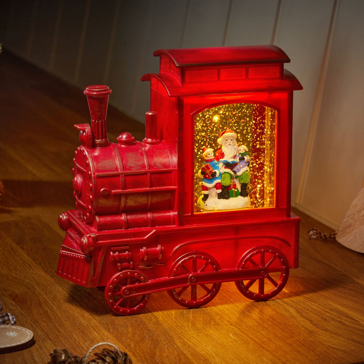 All Aboard Santa Train Snow Swirl Water Spinner