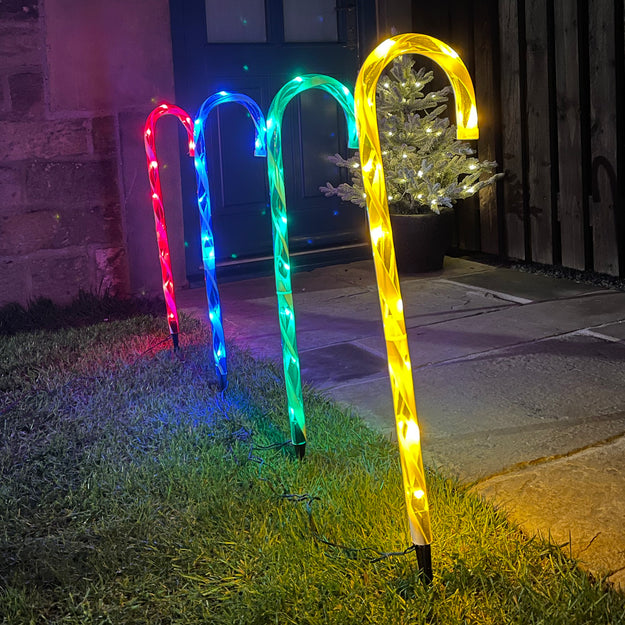 Set of 4 Multi Coloured Candy Cane Path Finder Lights
