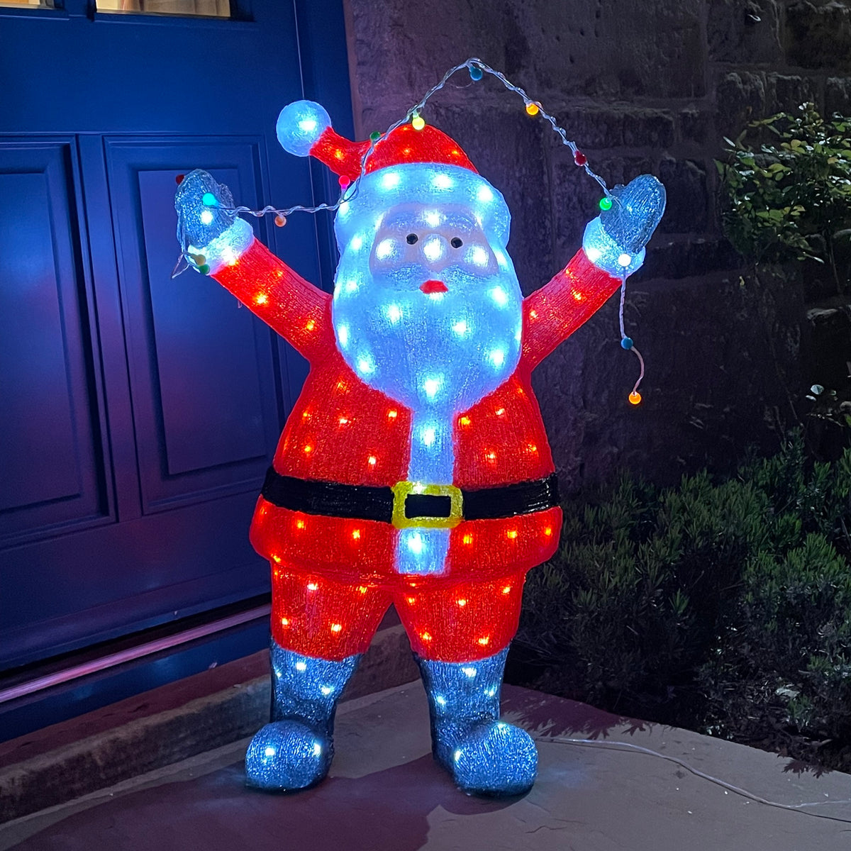 Giant Acrylic Christmas Santa with Multi Coloured String Lights