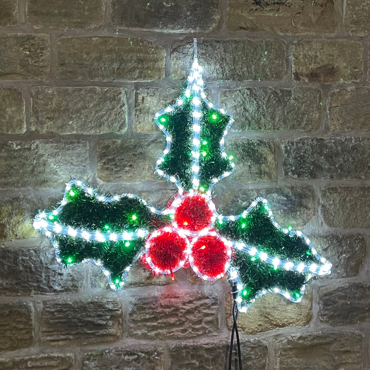95cm Christmas Holly Rope Light and Tinsel Silhouette with LEDs