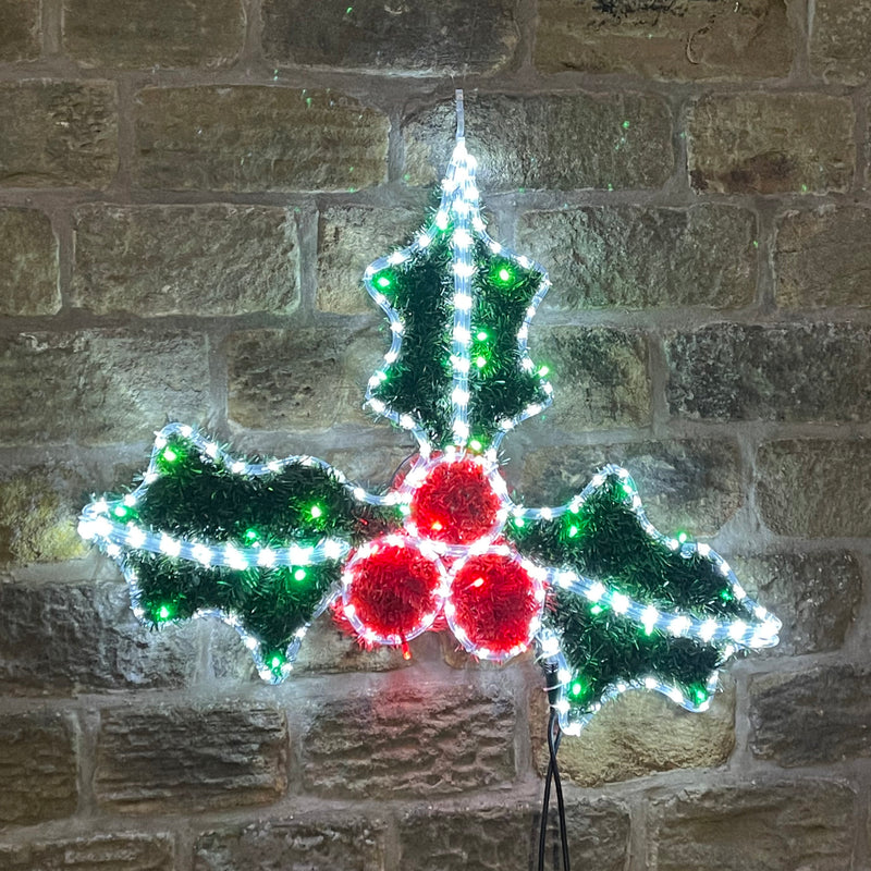 95cm Christmas Holly Rope Light and Tinsel Silhouette with LEDs
