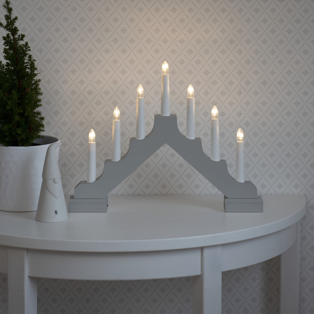 Traditional Grey Christmas Candle Bridge Battery Operated