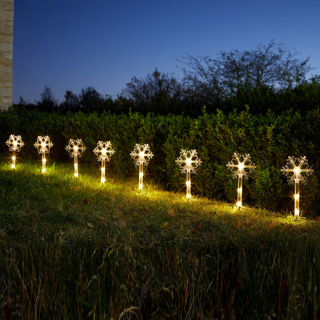 Set of 8 Festive Snowflake Christmas Pathfinder Stake Lights