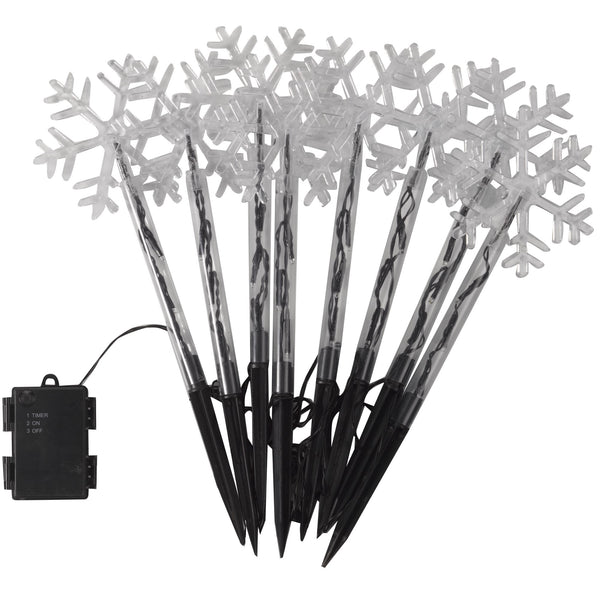 Set of 8 Multi Coloured Festive Snowflake Pathfinder Stake Lights
