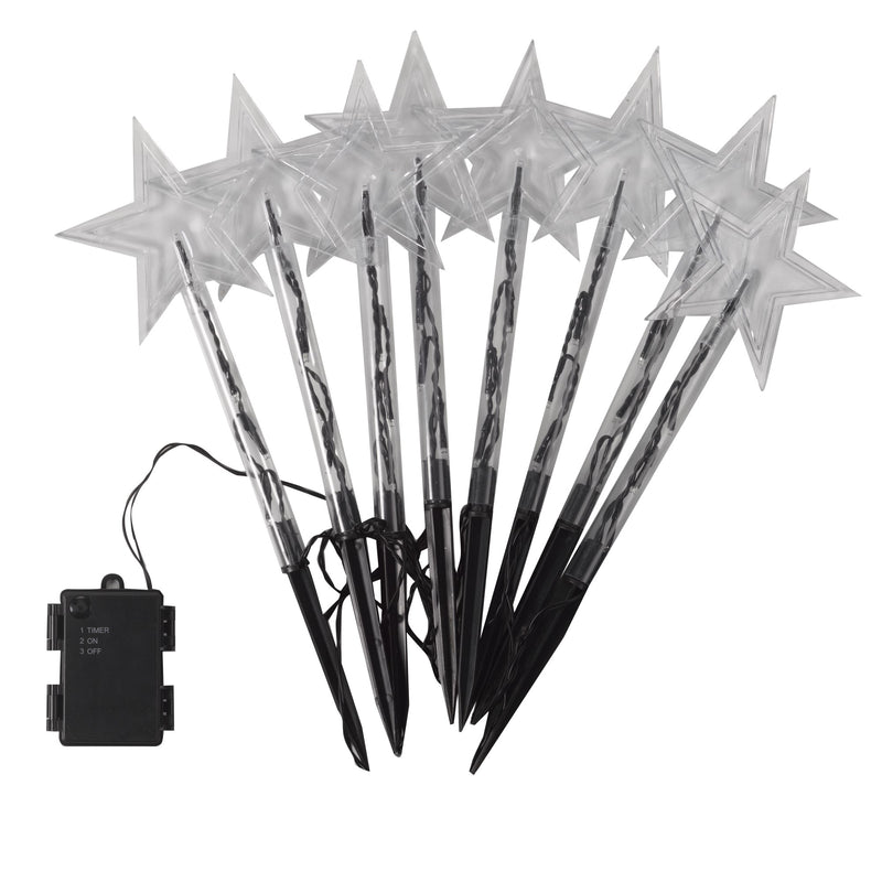 Set of 8 Multi Coloured Festive Star Pathfinder Stake Lights