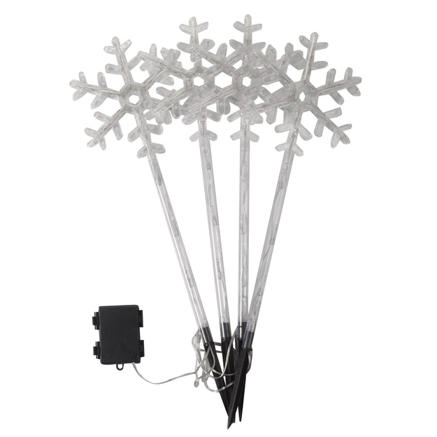 Set of 4 Large Multi Coloured Snowflake Pathfinder Stake Lights