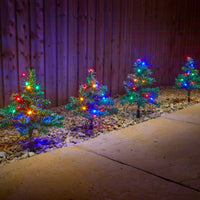 Set of 4 Fir Tree Pathfinder Stake Light with Multi Coloured LED's