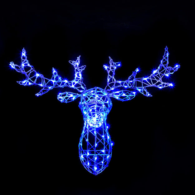 White Wicker Stags Head Colour Changeable with Remote Control