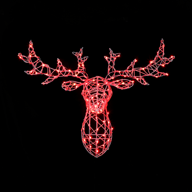 White Wicker Stags Head Colour Changeable with Remote Control