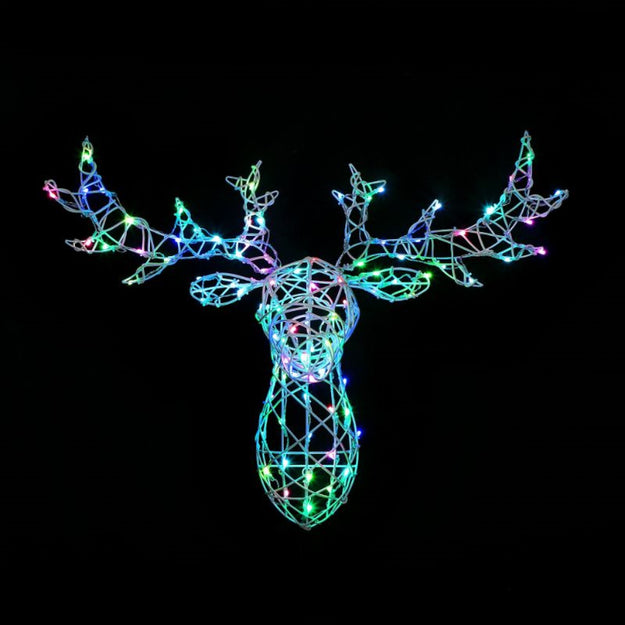 White Wicker Stags Head Colour Changeable with Remote Control