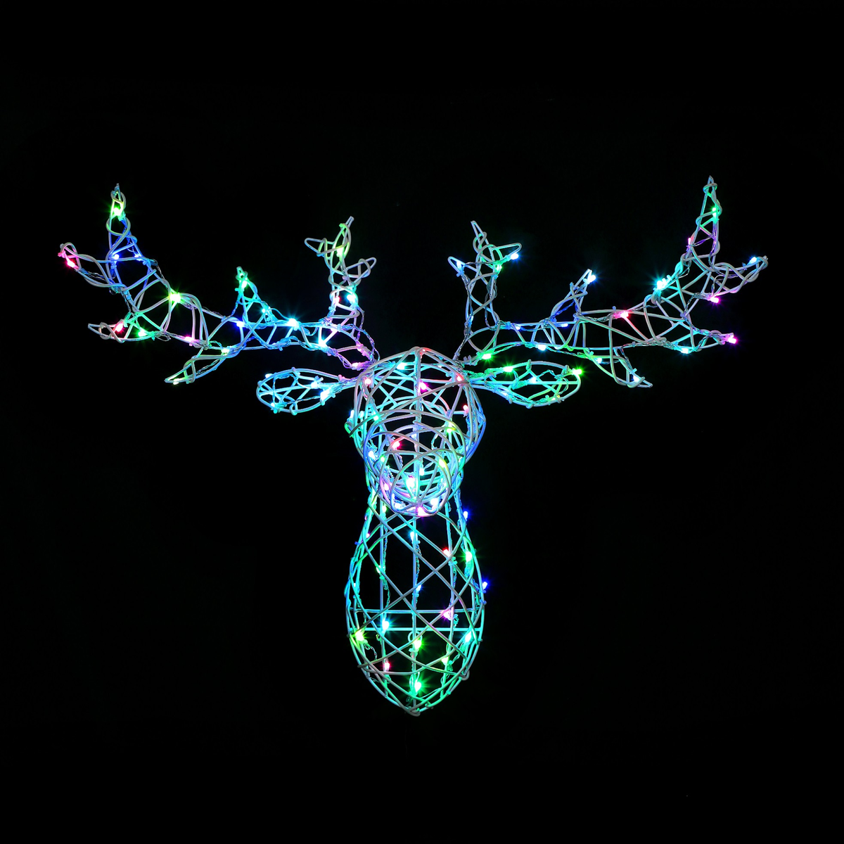White Wicker Stags Head Colour Changeable with Remote Control