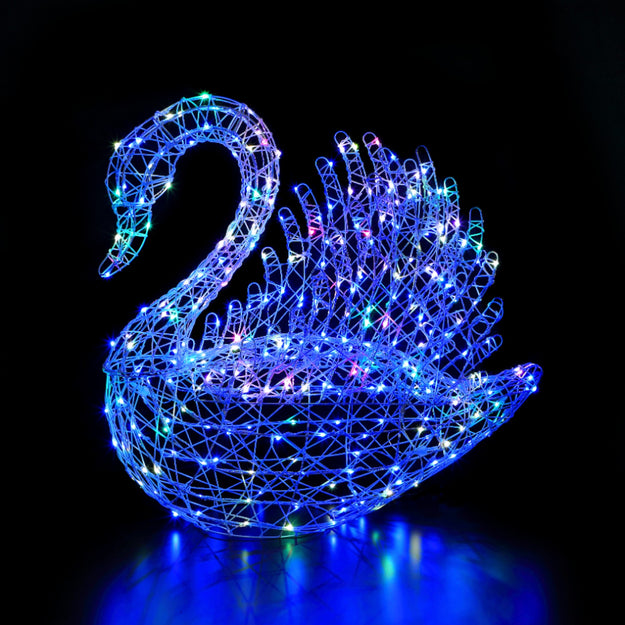 1m White Rattan Serpentine Swan With Colour Changeable LED's and Remote Control