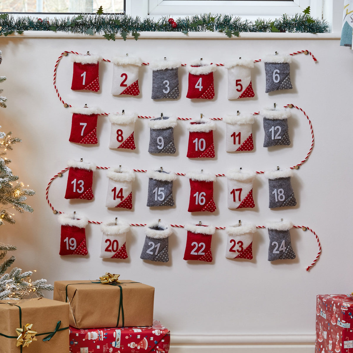 Christmas Advent Calendar Fabric Pocket Garland