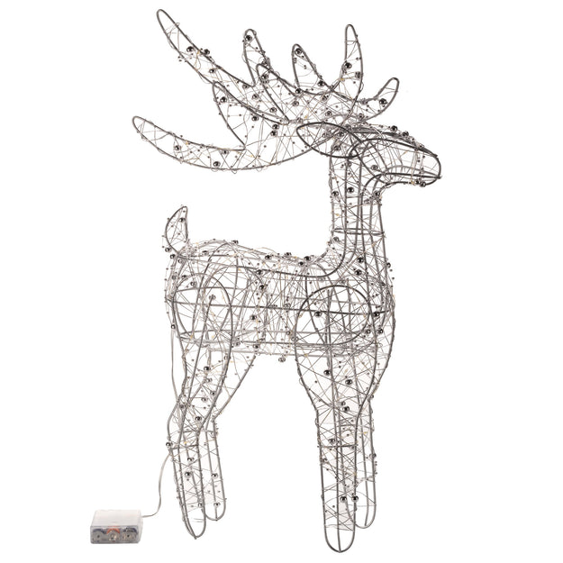 Silver Wire Reindeer with 60 Warm White LEDs