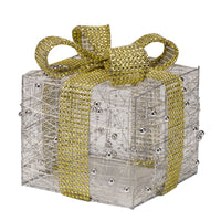 Set of 3 Pre Lit Silver Glittery Christmas Presents with Gold Bows