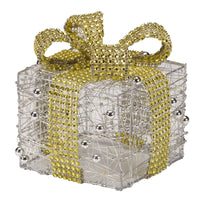 Set of 3 Pre Lit Silver Glittery Christmas Presents with Gold Bows