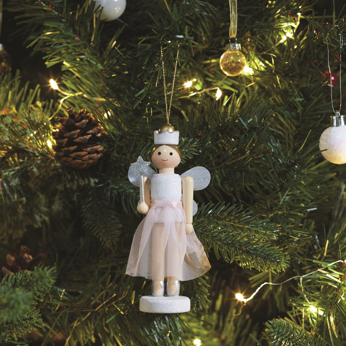 Pink and White Fairy Cracker Pendent Tree Decoration