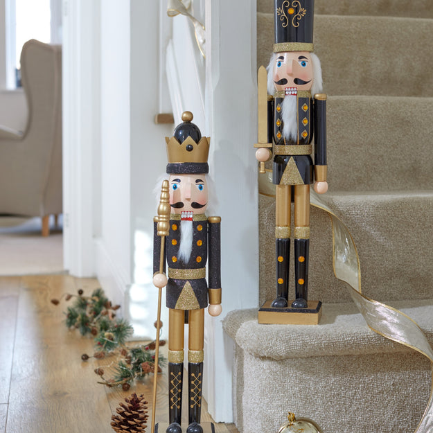 Jumbo Black and Gold Nutcracker Decoration with Sword