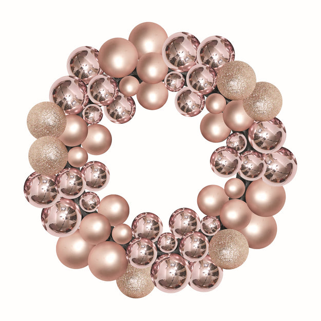 40cm Festive Bauble-Esque Wreath in Rose Quartz