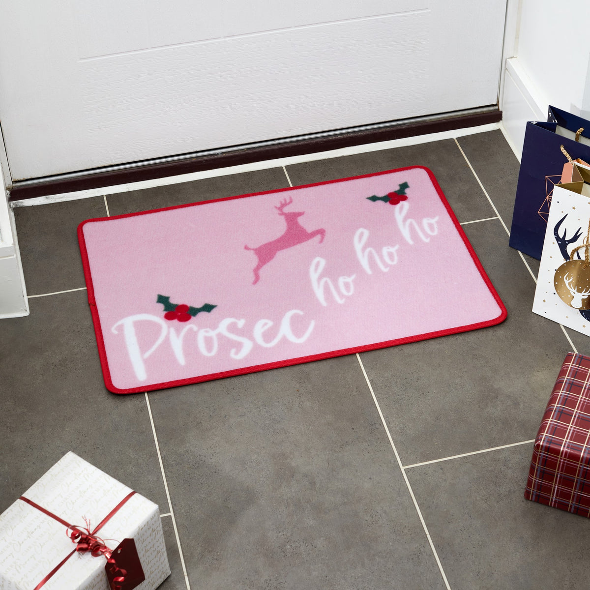 Festive Prosec Ho Ho Ho Door Mat