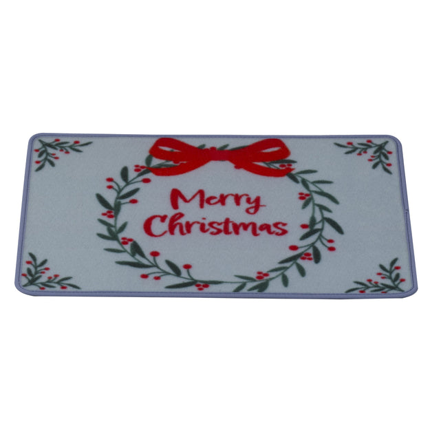 Festive Merry Christmas Wreath Door Mat
