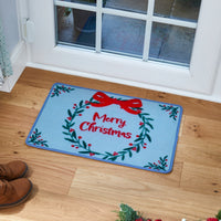 Festive Merry Christmas Wreath Door Mat