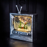 Silver TV Glitter Lit Water Spinner Decoration with Santa and Sleigh