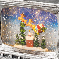 Silver TV Glitter Lit Water Spinner Decoration with Santa and Sleigh