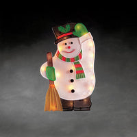 LED Waving Snowman with Broom Silhouette Window Display