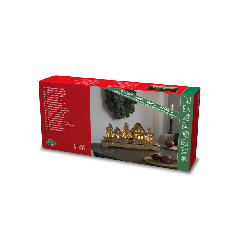 LED Wooden Village Silhouette With Snowman