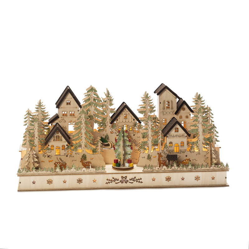 Large Wooden LED Lit Christmas Alpine Scene