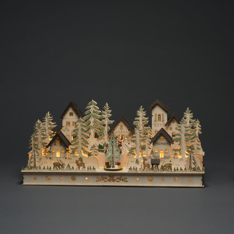 Large Wooden LED Lit Christmas Alpine Scene