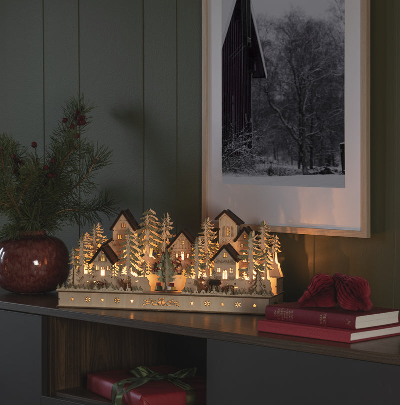 Large Wooden LED Lit Christmas Alpine Scene