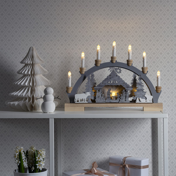 Christmas Nativity Wooden Silhouette Candle Bridge