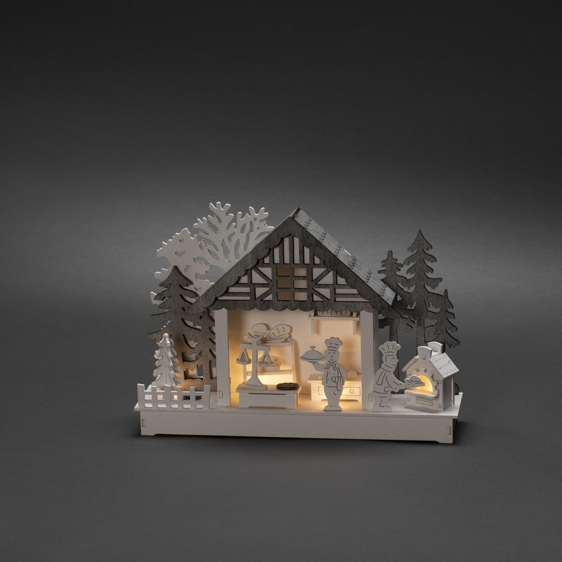 Wooden LED Lit Christmas Bakers Scene