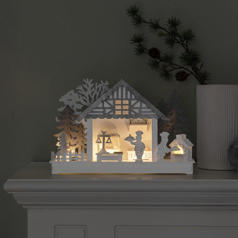 Wooden LED Lit Christmas Bakers Scene