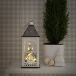 Wooden Christmas Lantern with Lit Church Scene