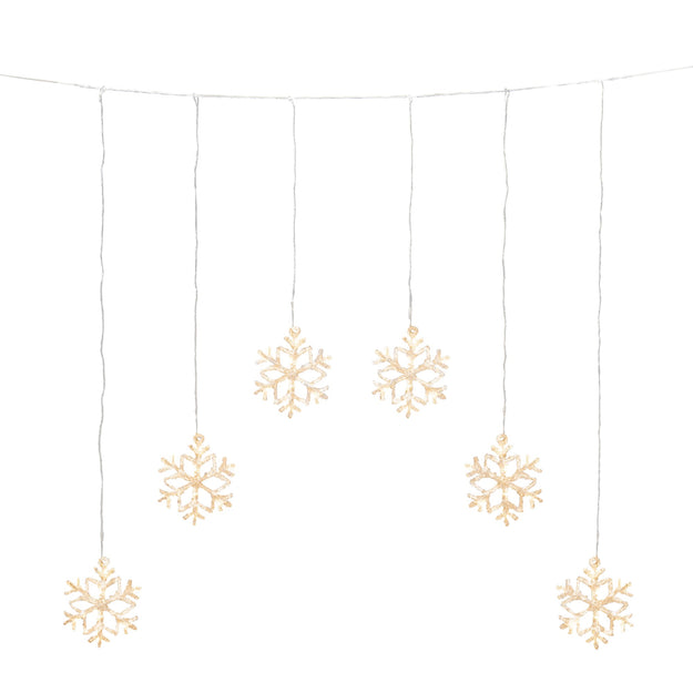 6 Warm White LED Acrylic Curtain Snowflake Window Lights
