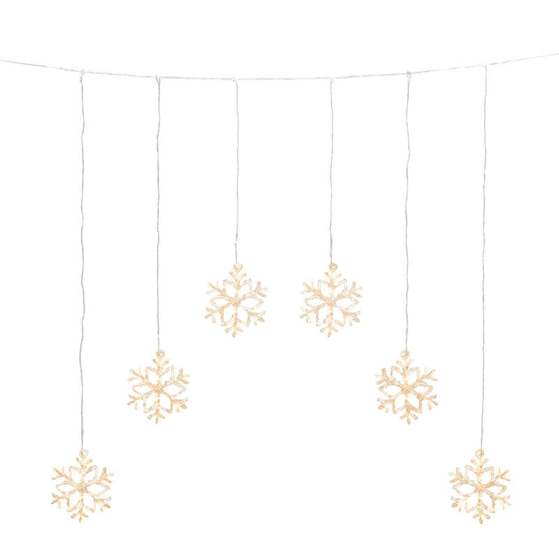6 Warm White LED Acrylic Curtain Snowflake Window Lights