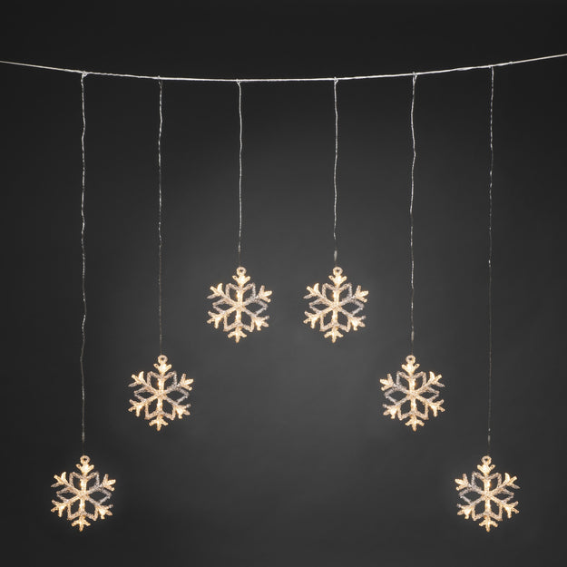 6 Warm White LED Acrylic Curtain Snowflake Window Lights