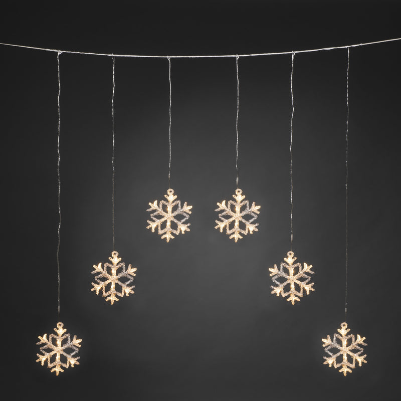 6 Warm White LED Acrylic Curtain Snowflake Window Lights