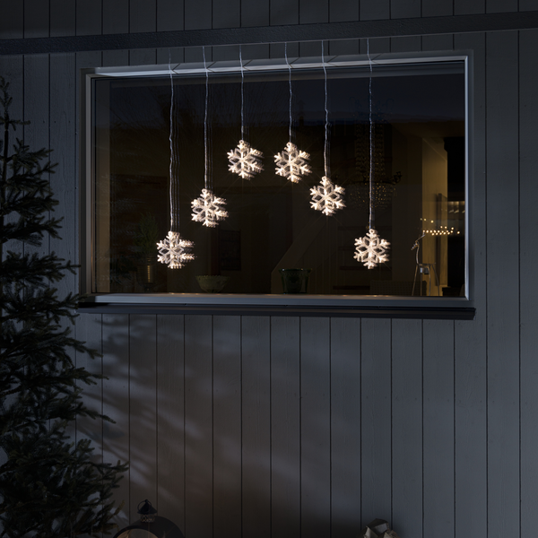 6 Warm White LED Acrylic Curtain Snowflake Lights