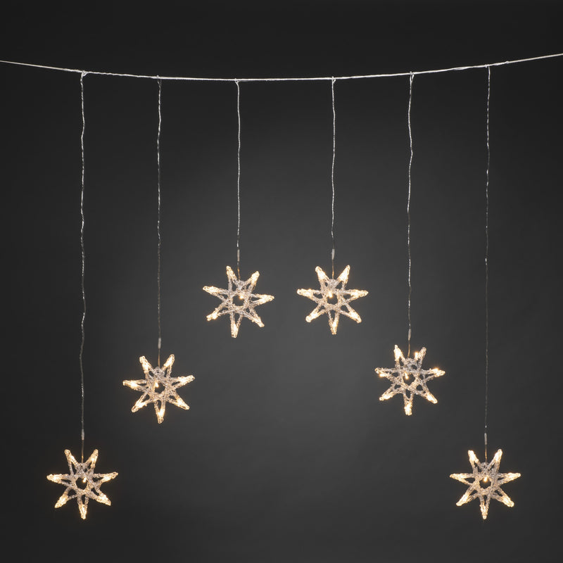 6 Warm White LED Acrylic Curtain Star Window Lights