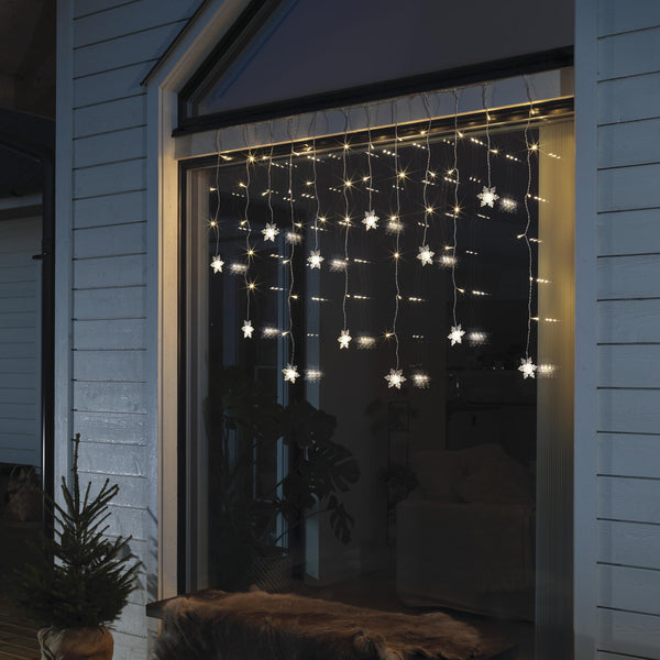 1.4m 12 Warm White LED Clear Curtain Snowflake Window Lights