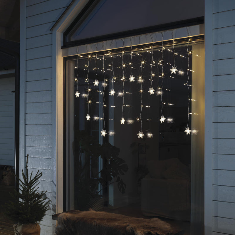 1.4m 12 Warm White LED Clear Curtain Snowflake Window Lights